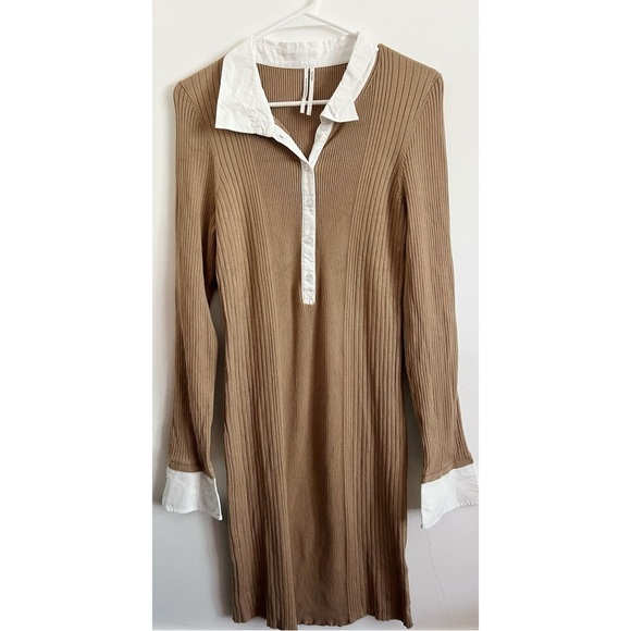 By Anthropologie • Caramel White Ribbed Polo Dress - Picture 3 of 9